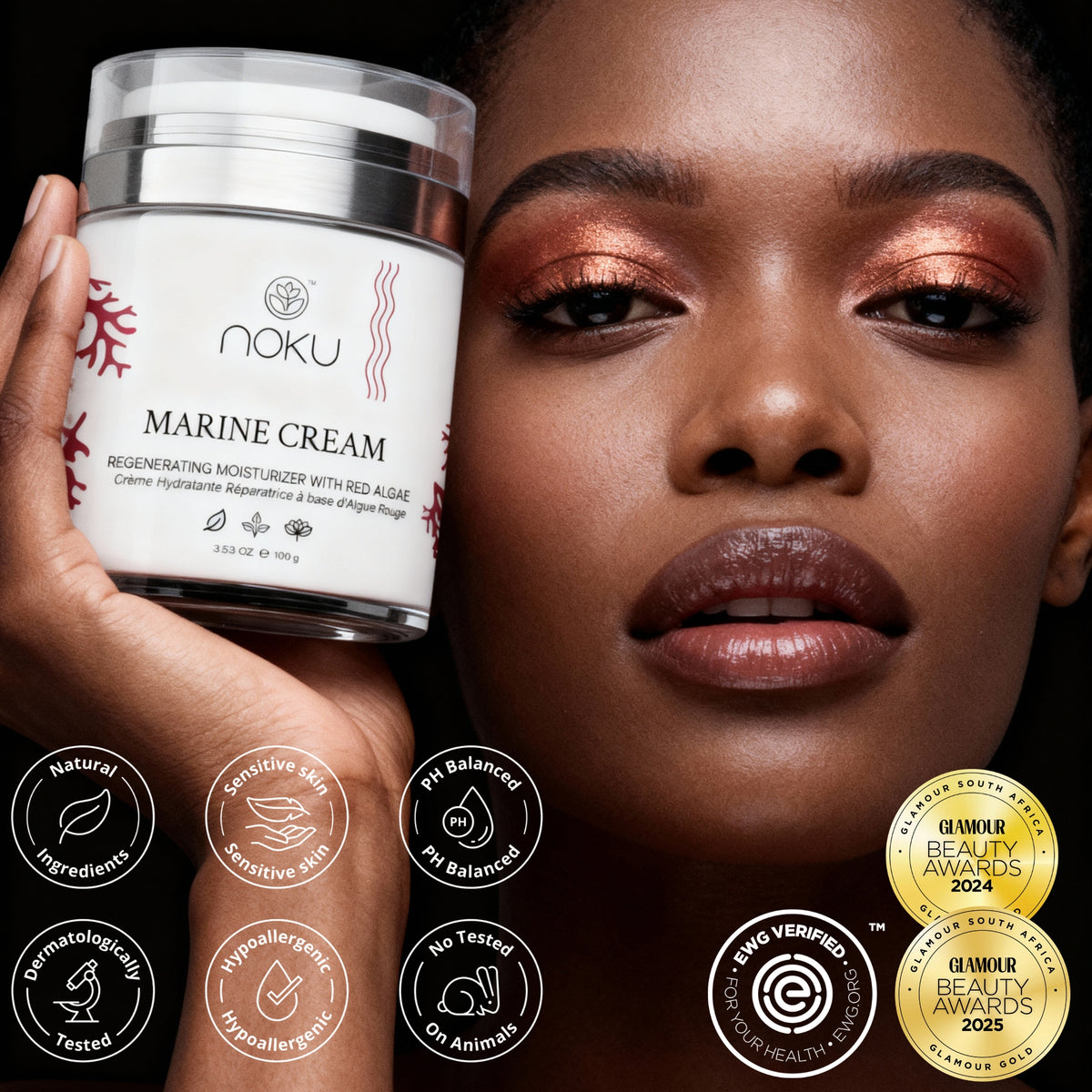 Marine Cream | Bigger 100ml Airless Jar – Ultra-Hydrating Anti-Aging Moisturizer with Red Algae, Vegan Collagen &amp; Argireline Peptides  – Vegan, Cruelty-Free, Award-Winning Formula